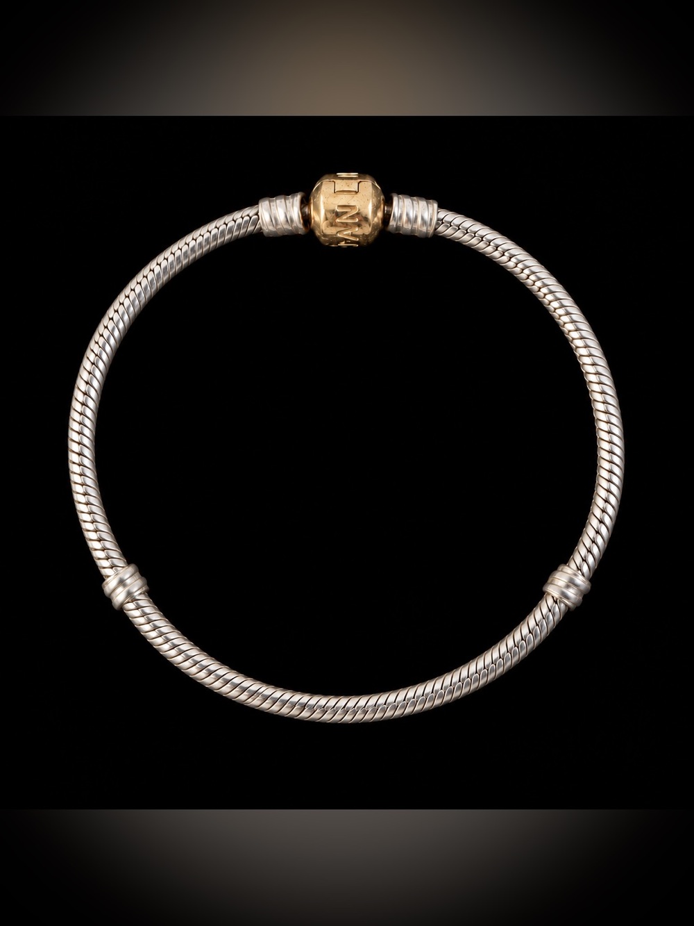 Vintage Retired Pandora 8.5” snake bracelet 925 Sterling Silver Solid 14K Gold